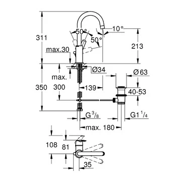 Grohe Wastafelkraan Start met U-uitloop en hendel en Waste Chroom Grohe Wastafelkraan Start Met U-uitloop En Hendel En Waste Chroom -Gamma Badkamer Winkel 123 1004