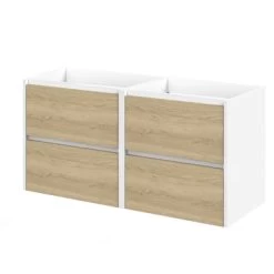 Tiger Reverse Meubelset 2x60 Cm Met 4 Lades Naturel Eik / Mat Wit Inclusief 2 Quadro Wastafels Hoogglans Wit -Gamma Badkamer Winkel 123 1246