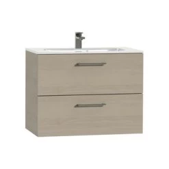 Tiger Badkamermeubel Studio 80cm Naturel Eik/wit Met Ronde RVS Greep -Gamma Badkamer Winkel 123 1287