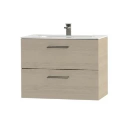 Tiger Badkamermeubel Studio 80cm Naturel Eik/wit Met Ronde RVS Greep -Gamma Badkamer Winkel 123 1288