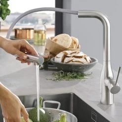 Grohe Colours Keukenkraan Essence New RVS Met Uittrekbare Mousseur -Gamma Badkamer Winkel 123 129
