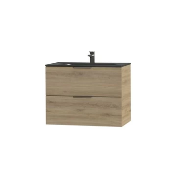 Tiger Studio badkamermeubel 80 cm chalet eiken met wastafel polybeton mat zwart greep rvs plat Tiger Studio Badkamermeubel 80 Cm Chalet Eiken Met Wastafel Polybeton Mat Zwart Greep Rvs Plat -Gamma Badkamer Winkel 123 1571