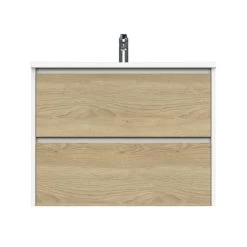 Tiger Reverse Meubelset 80 Cm Met 2 Lades Naturel Eik / Mat Wit Inclusief Quadro Wastafel Hoogglans Wit -Gamma Badkamer Winkel 123 1636
