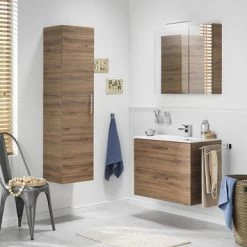 Tiger Badkamermeubel Studio 80cm Chalet Eik/matwit Met RVS Greep -Gamma Badkamer Winkel 123 1745