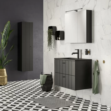 Tiger Maryport Badkamermeubelset 60 cm Mat zwart met matzwarte polybeton wastafel en matzwarte grepen Tiger Maryport Badkamermeubelset 60 Cm Mat Zwart Met Matzwarte Polybeton Wastafel En Matzwarte Grepen -Gamma Badkamer Winkel 123 1911