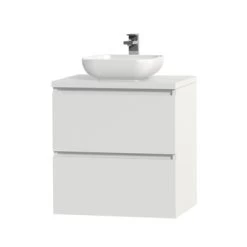 Tiger Karlo Badkamermeubelset 60 Cm Hoogglans Wit Met Wit Houten Wasblad En Glanzend Witte Keramische Waskom