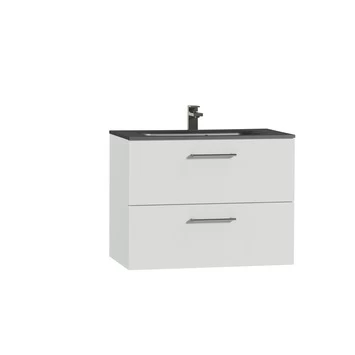 Tiger badkamermeubel Studio 80cm hoogglans wit/matzwart met ronde RVS greep Tiger Badkamermeubel Studio 80cm Hoogglans Wit/matzwart Met Ronde RVS Greep -Gamma Badkamer Winkel 123 1983