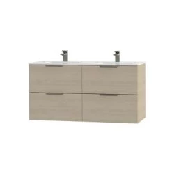 Tiger Badkamermeubel Studio 120cm Naturel Eik/wit Met Platte RVS Greep -Gamma Badkamer Winkel 123 2030