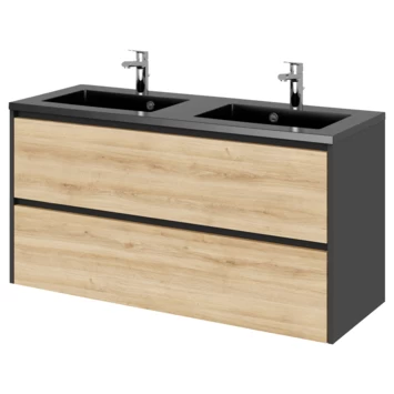 Tiger Reverse Meubelset 120 cm met 2 lades Chalet eik / Mat zwart inclusief Quadro wastafel dubbel Mat zwart Tiger Reverse Meubelset 120 Cm Met 2 Lades Chalet Eik / Mat Zwart Inclusief Quadro Wastafel Dubbel Mat Zwart -Gamma Badkamer Winkel 123 2070
