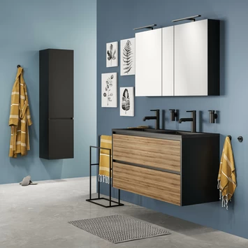 Tiger Reverse Meubelset 120 cm met 2 lades Chalet eik / Mat zwart inclusief Quadro wastafel dubbel Mat zwart Tiger Reverse Meubelset 120 Cm Met 2 Lades Chalet Eik / Mat Zwart Inclusief Quadro Wastafel Dubbel Mat Zwart -Gamma Badkamer Winkel 123 2076