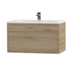 Tiger Helsinki Badkamermeubel 80 Cm Chalet Eiken Met Wastafel Polybeton Hoogglans Wit -Gamma Badkamer Winkel 123 2082