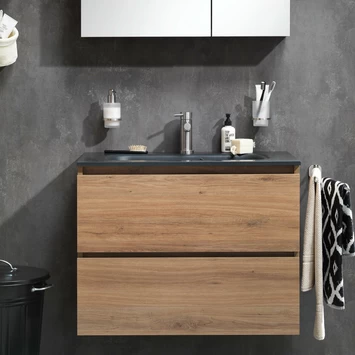 Tiger Karlo badkamermeubel 60 cm chalet eiken met wastafel zwart Tiger Karlo Badkamermeubel 60 Cm Chalet Eiken Met Wastafel Zwart -Gamma Badkamer Winkel 123 2090