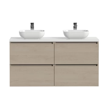 Tiger Karlo Badkamermeubelset 120 cm Naturel eik met wit houten wasblad en glanzend witte keramische waskom Tiger Karlo Badkamermeubelset 120 Cm Naturel Eik Met Wit Houten Wasblad En Glanzend Witte Keramische Waskom -Gamma Badkamer Winkel 123 2111