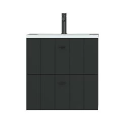 Tiger Maryport Badkamermeubelset 60 Cm Mat Zwart Met Wit Glanzende Polybeton Wastafel En Matzwarte Grepen -Gamma Badkamer Winkel 123 2133