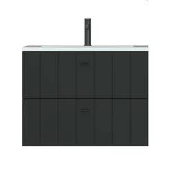 Tiger Maryport Badkamermeubelset 80 Cm Mat Zwart Met Wit Glanzende Polybeton Wastafel En Matzwarte Grepen -Gamma Badkamer Winkel 123 2162