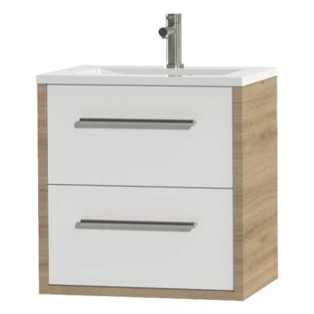 Tiger Badkamermeubel Boston 60 cm Chalet Eik met Polybeton Wastafel Wit en Ronde Grepen RVS Tiger Badkamermeubel Boston 60 Cm Chalet Eik Met Polybeton Wastafel Wit En Ronde Grepen RVS -Gamma Badkamer Winkel 123 2172