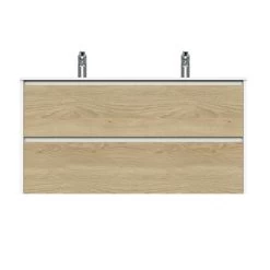 Tiger Reverse Meubelset 120 Cm Met 2 Lades Naturel Eik / Mat Wit Inclusief Oval Wastafel Dubbel Hoogglans Wit -Gamma Badkamer Winkel 123 2176