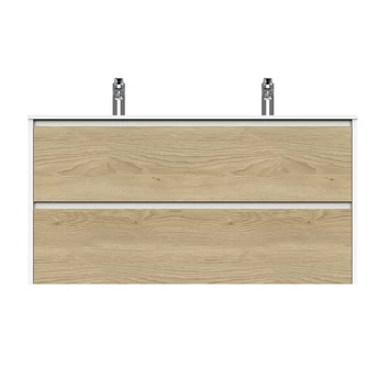 Tiger Reverse Meubelset 120 cm met 2 lades Naturel eik / Mat wit inclusief Oval wastafel dubbel Mat wit Tiger Reverse Meubelset 120 Cm Met 2 Lades Naturel Eik / Mat Wit Inclusief Oval Wastafel Dubbel Mat Wit -Gamma Badkamer Winkel 123 2197