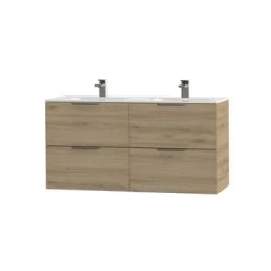 Tiger Badkamermeubel Studio 120cm Chalet Eik/wit Met Platte RVS Greep -Gamma Badkamer Winkel 123 2207