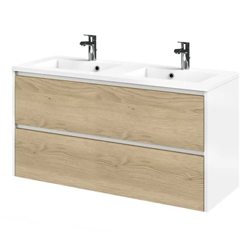 Tiger Reverse Meubelset 120 cm met 2 lades Naturel eik / Mat wit inclusief Quadro wastafel dubbel Hoogglans wit Tiger Reverse Meubelset 120 Cm Met 2 Lades Naturel Eik / Mat Wit Inclusief Quadro Wastafel Dubbel Hoogglans Wit -Gamma Badkamer Winkel 123 2208