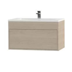 Tiger Helsinki Badkamermeubel 80 Cm Naturel Eiken Met Wastafel Polybeton Hoogglans Wit -Gamma Badkamer Winkel 123 2243