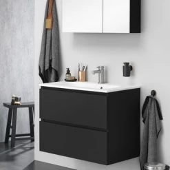 Tiger Badkamermeubel Karlo 60 Cm Mat Zwart Met Witte Wastafel -Gamma Badkamer Winkel 123 2250