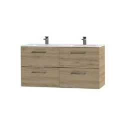 Tiger Badkamermeubel Studio 120cm Chalet Eik/wit Met Ronde RVS Greep -Gamma Badkamer Winkel 123 2256