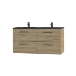 Tiger Badkamermeubel Studio 120cm Chalet Eik/matzwart Met Ronde RVS Greep -Gamma Badkamer Winkel 123 2283