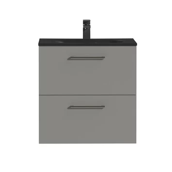 Tiger Badkamermeubel Studio 60 cm Mat Grijs met Polybeton Wastafel Mat Zwart en Ronde Grepen Tiger Badkamermeubel Studio 60 Cm Mat Grijs Met Polybeton Wastafel Mat Zwart En Ronde Grepen -Gamma Badkamer Winkel 123 2312