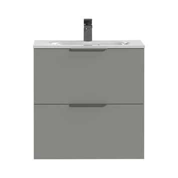 Tiger Badkamermeubel Studio 60 cm Mat Grijs met Polybeton Wastafel Hoogglans Wit en Profielgrepen Tiger Badkamermeubel Studio 60 Cm Mat Grijs Met Polybeton Wastafel Hoogglans Wit En Profielgrepen -Gamma Badkamer Winkel 123 2319