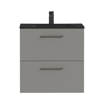 Tiger Badkamermeubel Studio 60 cm Mat Grijs met Polybeton Wastafel Mat Zwart en Vierkante Grepen Tiger Badkamermeubel Studio 60 Cm Mat Grijs Met Polybeton Wastafel Mat Zwart En Vierkante Grepen -Gamma Badkamer Winkel 123 2332