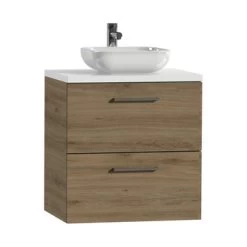 Tiger Badkamermeubel Studio 60cm Chalet Eik/witte Waskom Met Vierkante Greep -Gamma Badkamer Winkel 123 2343