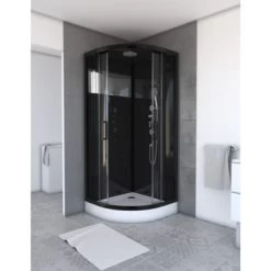 Aurlane Douchecabine Met Schuifdeur Black Mirror 2 Kwartrond Zwart 90x90 Cm -Gamma Badkamer Winkel 123 5311