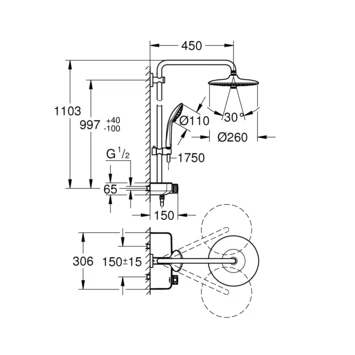 Grohe regendouche Euphoria smartcontrol 260 met thermostatische douchekraan Grohe Regendouche Euphoria Smartcontrol 260 Met Thermostatische Douchekraan -Gamma Badkamer Winkel 123 6029