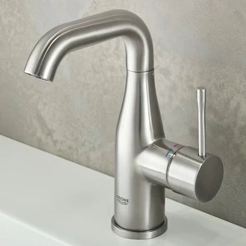 GROHE wastafelkraan Essence M-size met hendel en waste Supersteel GROHE Wastafelkraan Essence M-size Met Hendel En Waste Supersteel -Gamma Badkamer Winkel 123 953