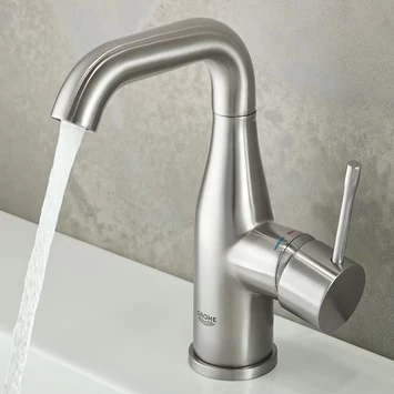GROHE wastafelkraan Essence M-size met hendel en waste Supersteel GROHE Wastafelkraan Essence M-size Met Hendel En Waste Supersteel -Gamma Badkamer Winkel 123 954